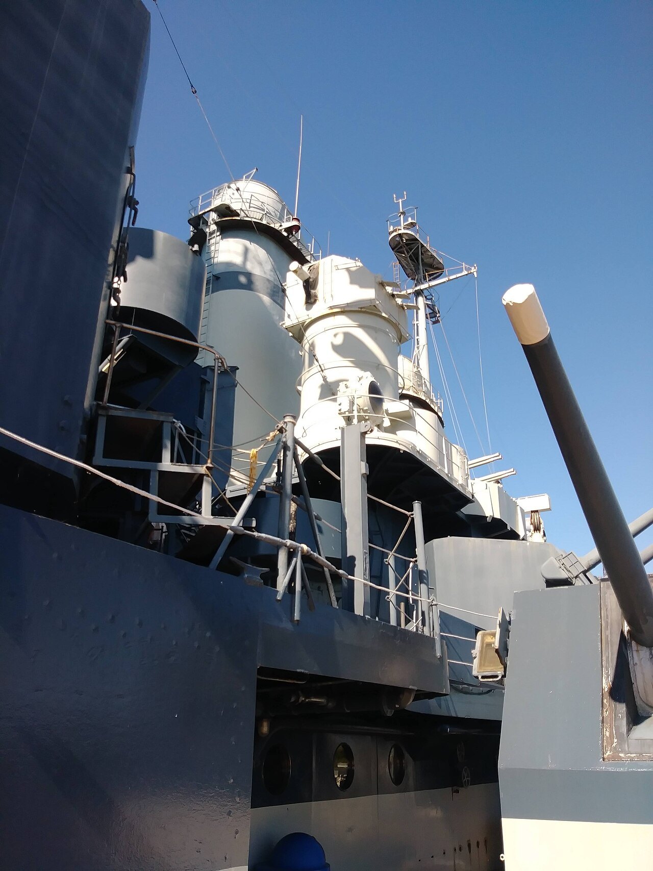 The funnel and upper works of the Battleship North Carolina.
