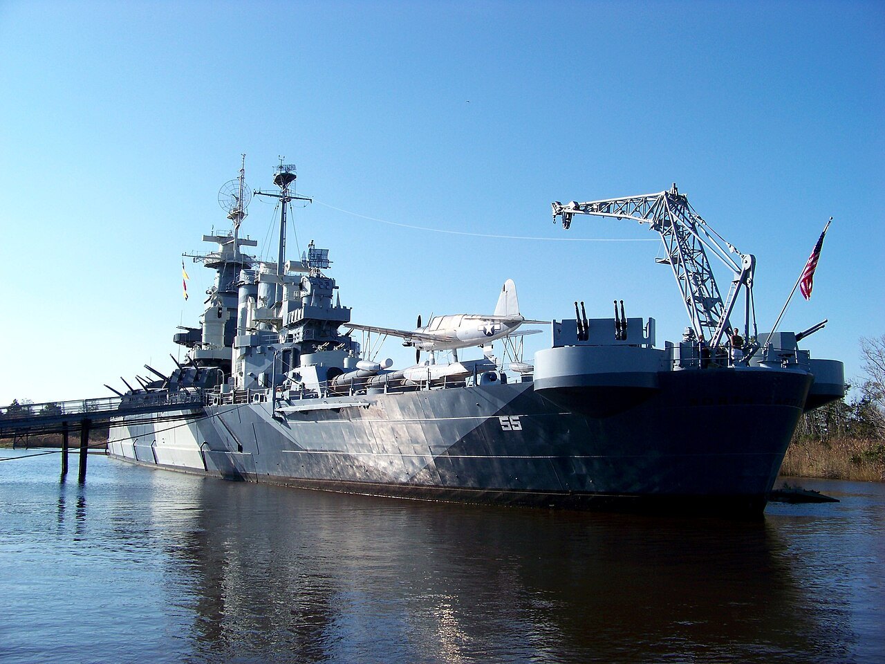 The Battleship North Carolina at its berth on the Cape Fear River.