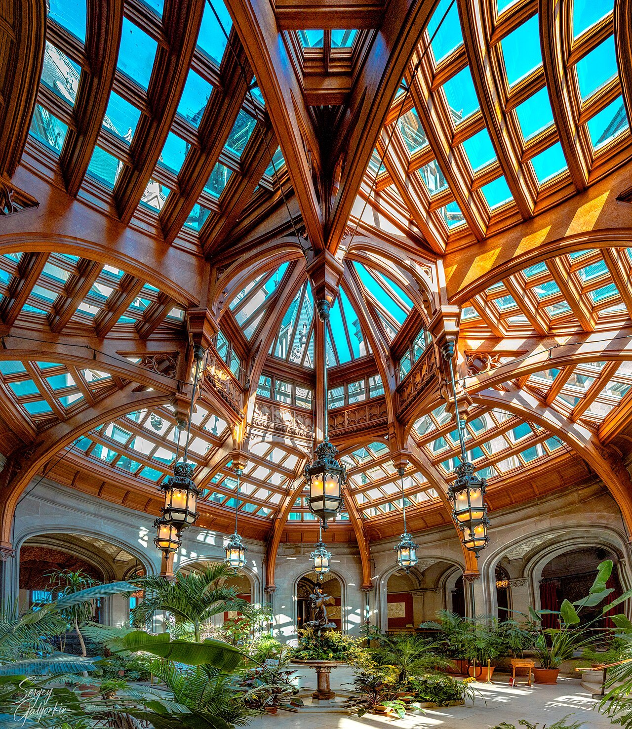 The glass ceiling of the winter garden at Biltmore House.