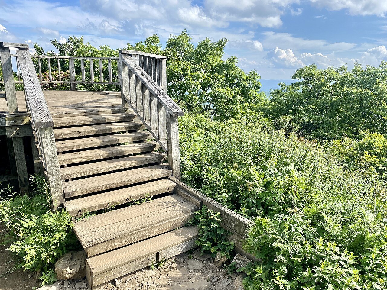 Wooden steps up to the observation platform at Mount Pisgah.