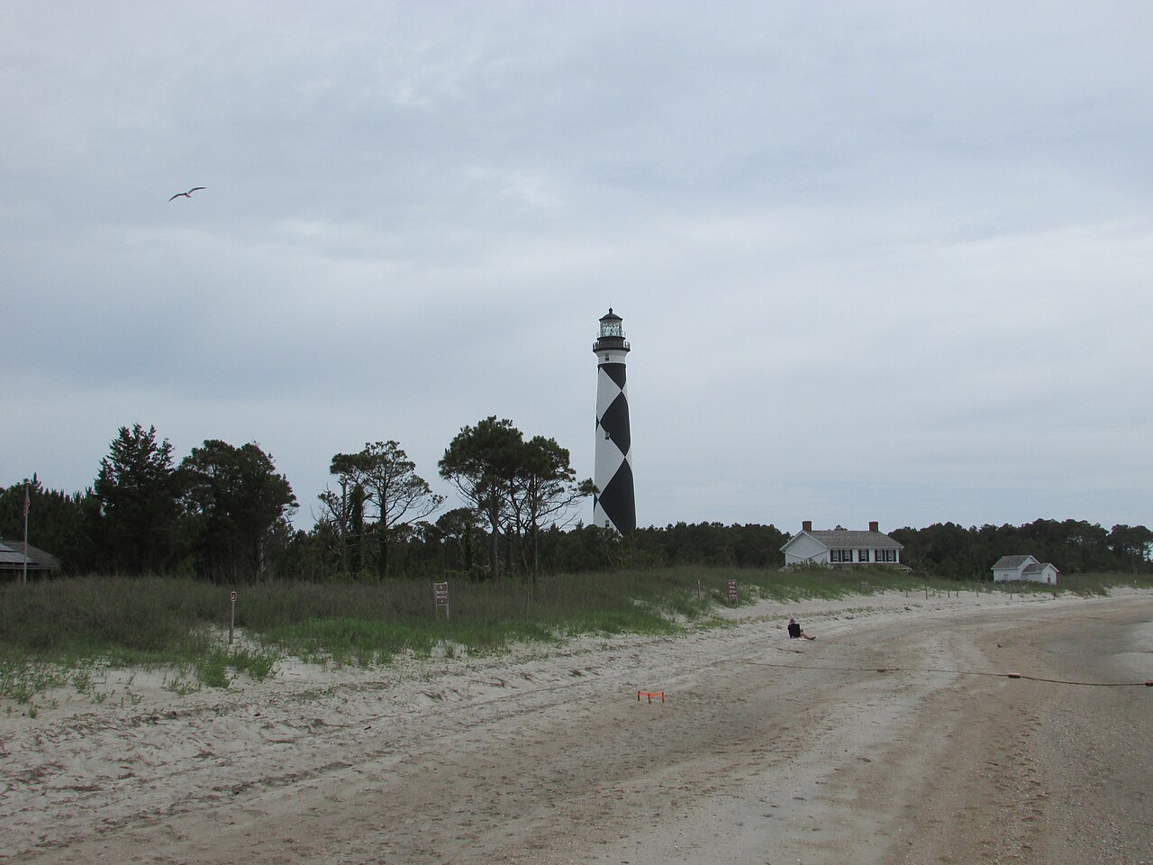 The lighthouse at the end of a sandy track across the island.