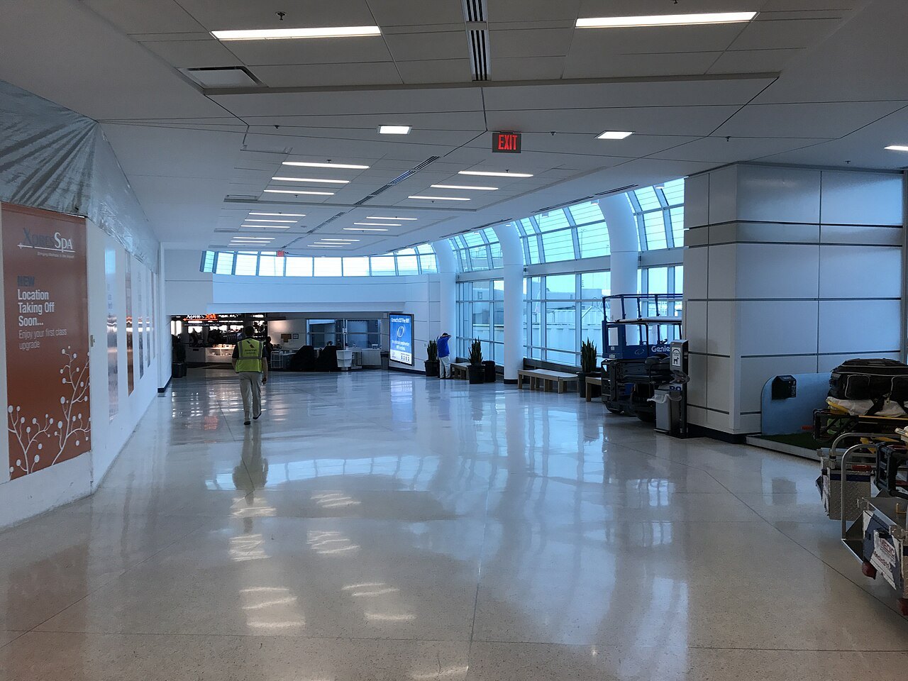 A quiet concourse at Charlotte Douglas International Airport.