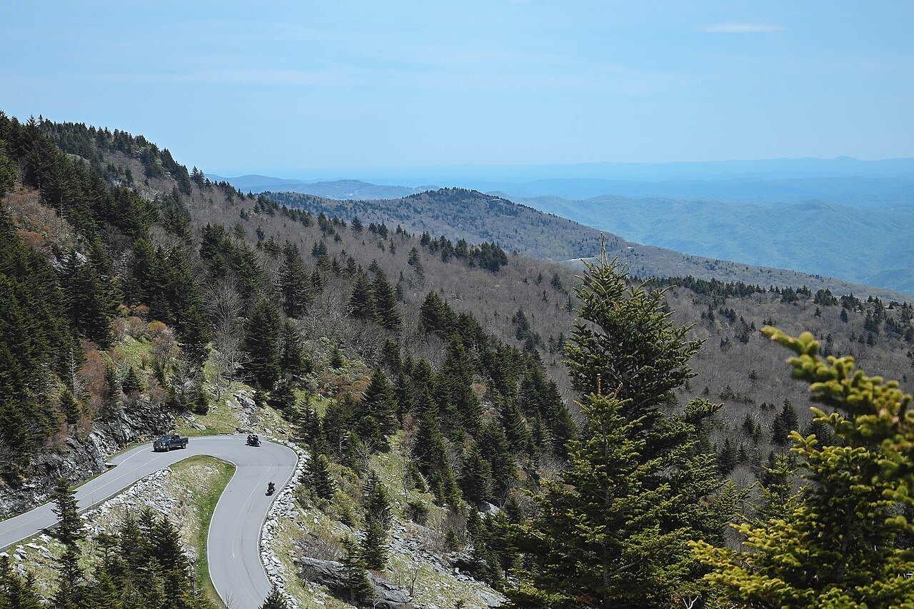 The switchback road climbing Grandfather Mountain.