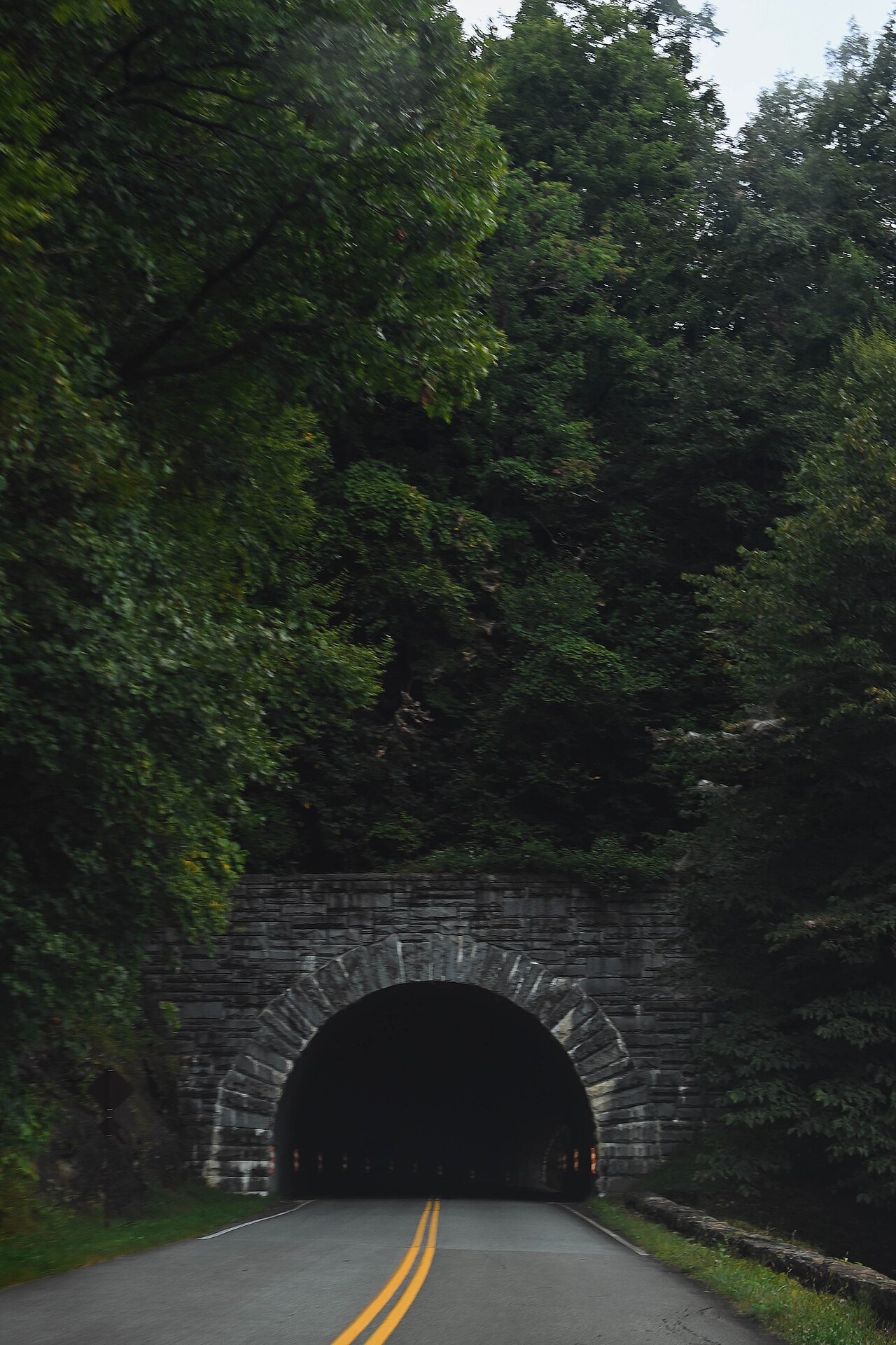 A stone-faced tunnel on the Blue Ridge Parkway.