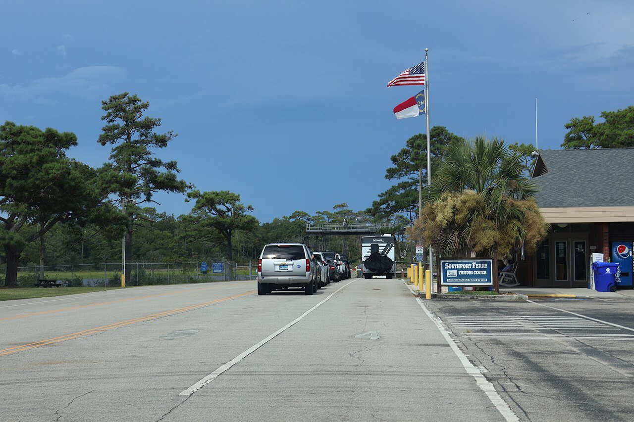 The approach lanes and terminal building of the Southport ferry.