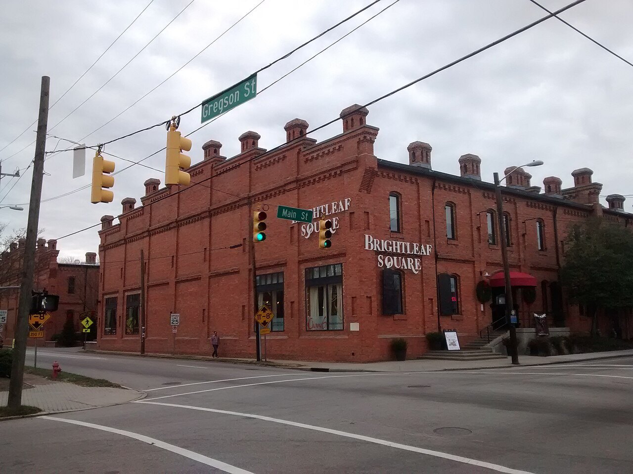 The red-brick Watts and Yuille warehouses at Brightleaf Square in Durham.