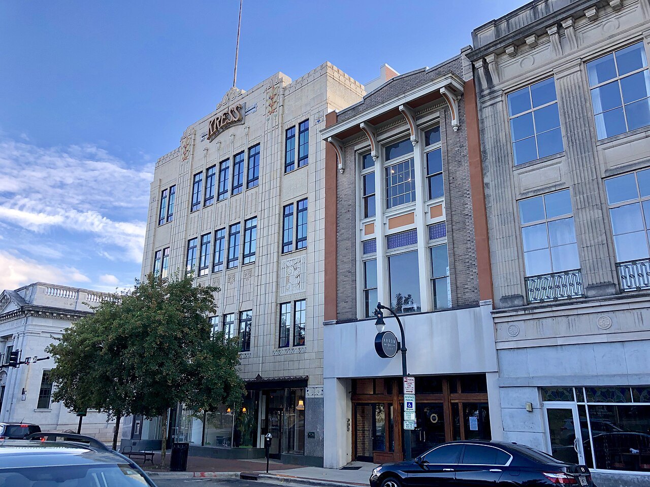 Old commercial buildings along a downtown street in Durham.