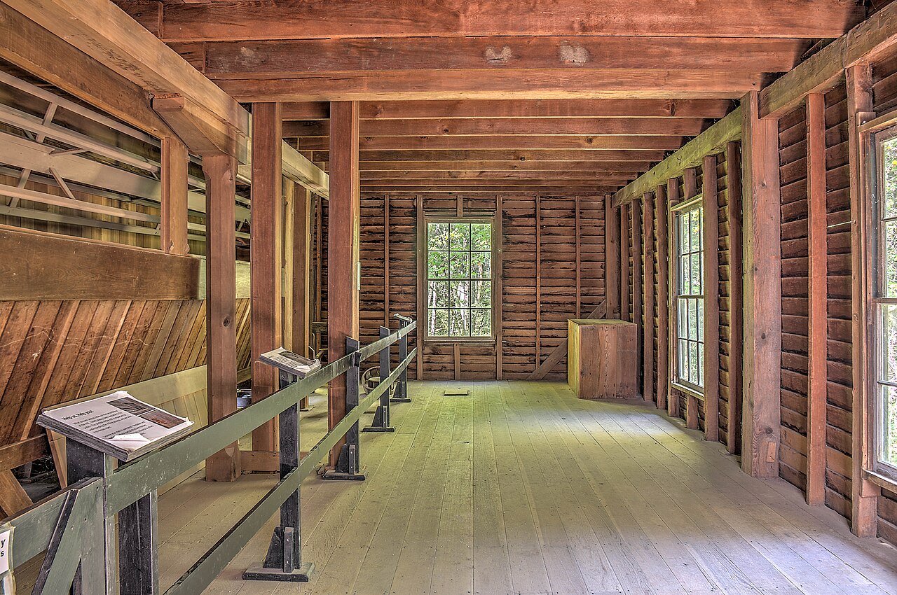 Inside the timber mill house of Mingus Mill.