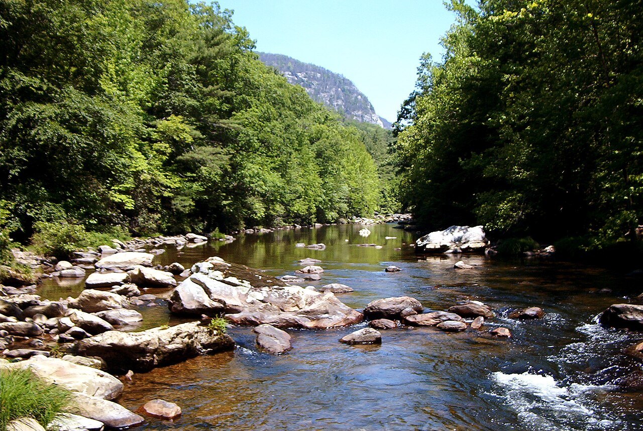 The Linville River running over boulders in the gorge.