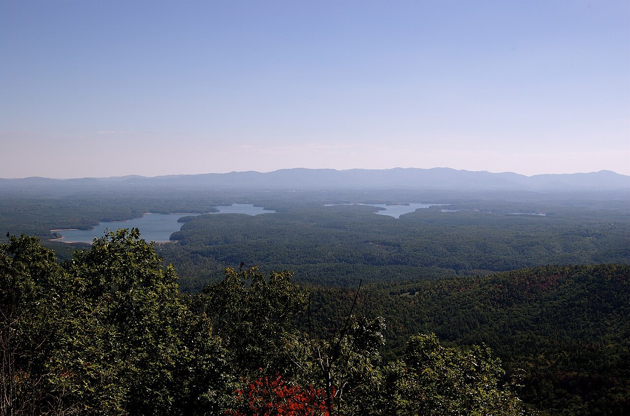 Lake James spread out below the mouth of the Linville Gorge.