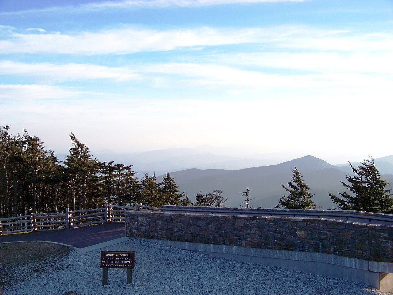 A stone-walled overlook near the top of Mount Mitchell.