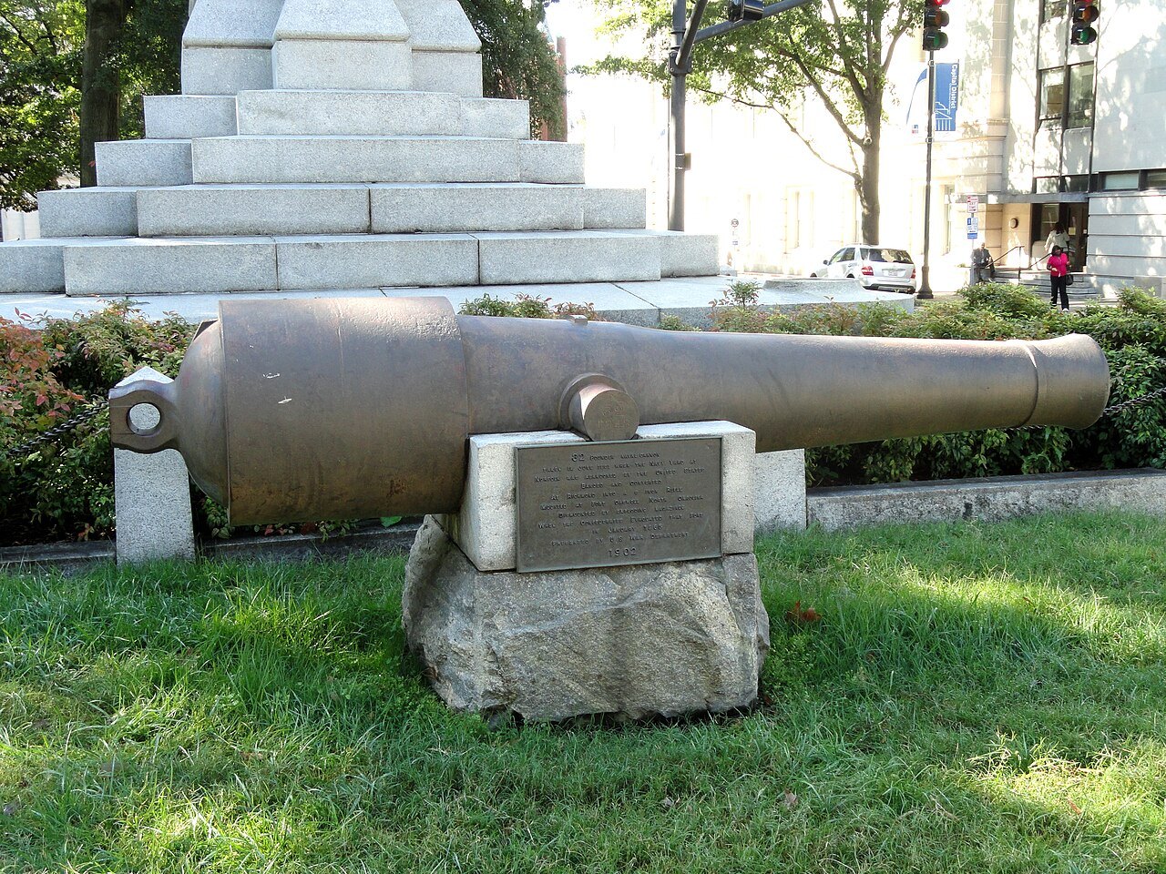 An old naval cannon on the grounds of the State Capitol.