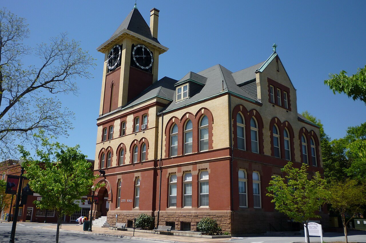 The clock tower of New Bern City Hall.