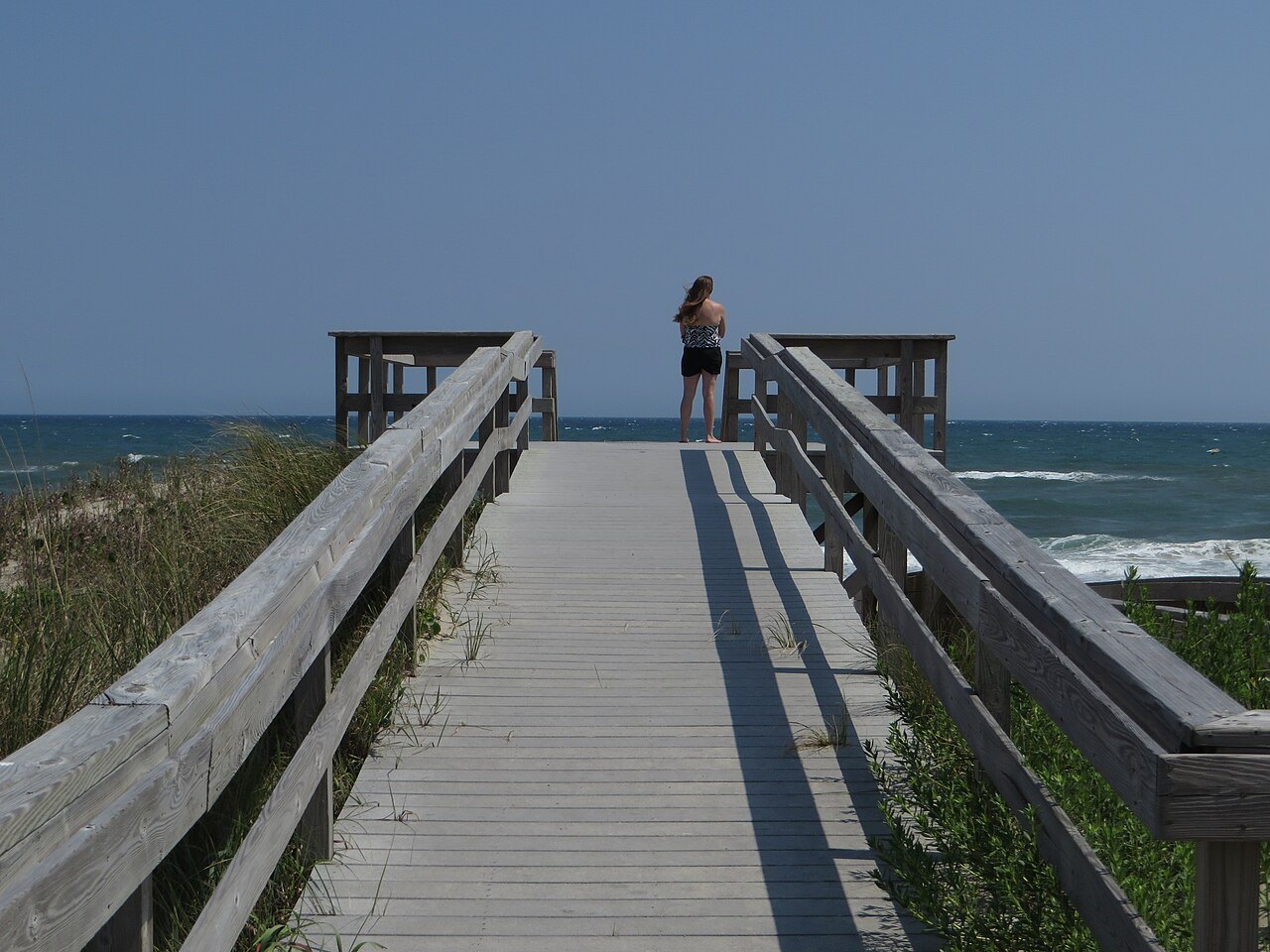 A boardwalk over the dune to the beach on the Cape Hatteras National Seashore.