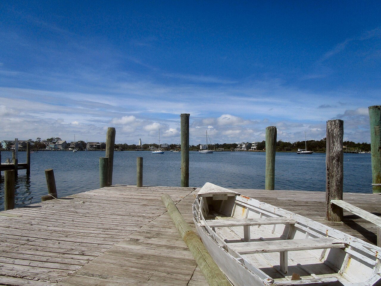 A skiff at the waterman's dock on Silver Lake, Ocracoke.