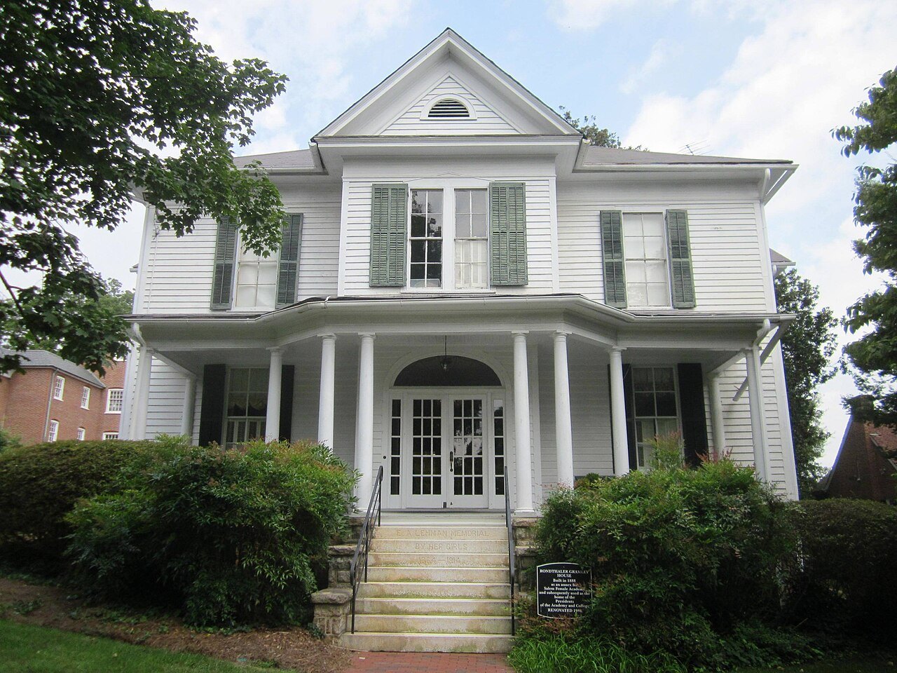 The white columned Rondthaler-Gramley House at Salem College.