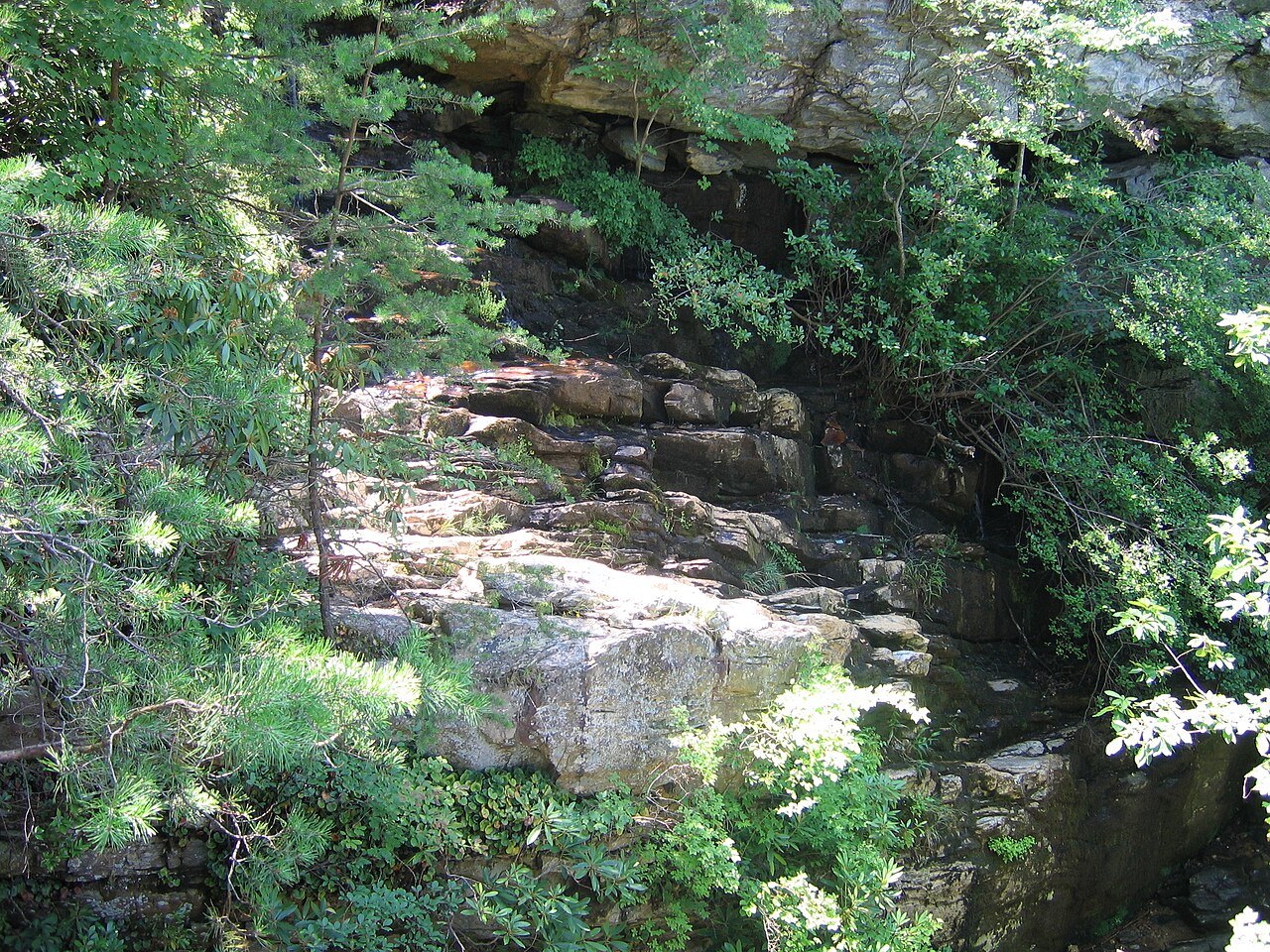 Tory's Falls among rocks and trees at Hanging Rock State Park.