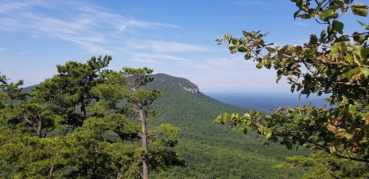 Pilot Mountain on the horizon, seen from Hanging Rock.