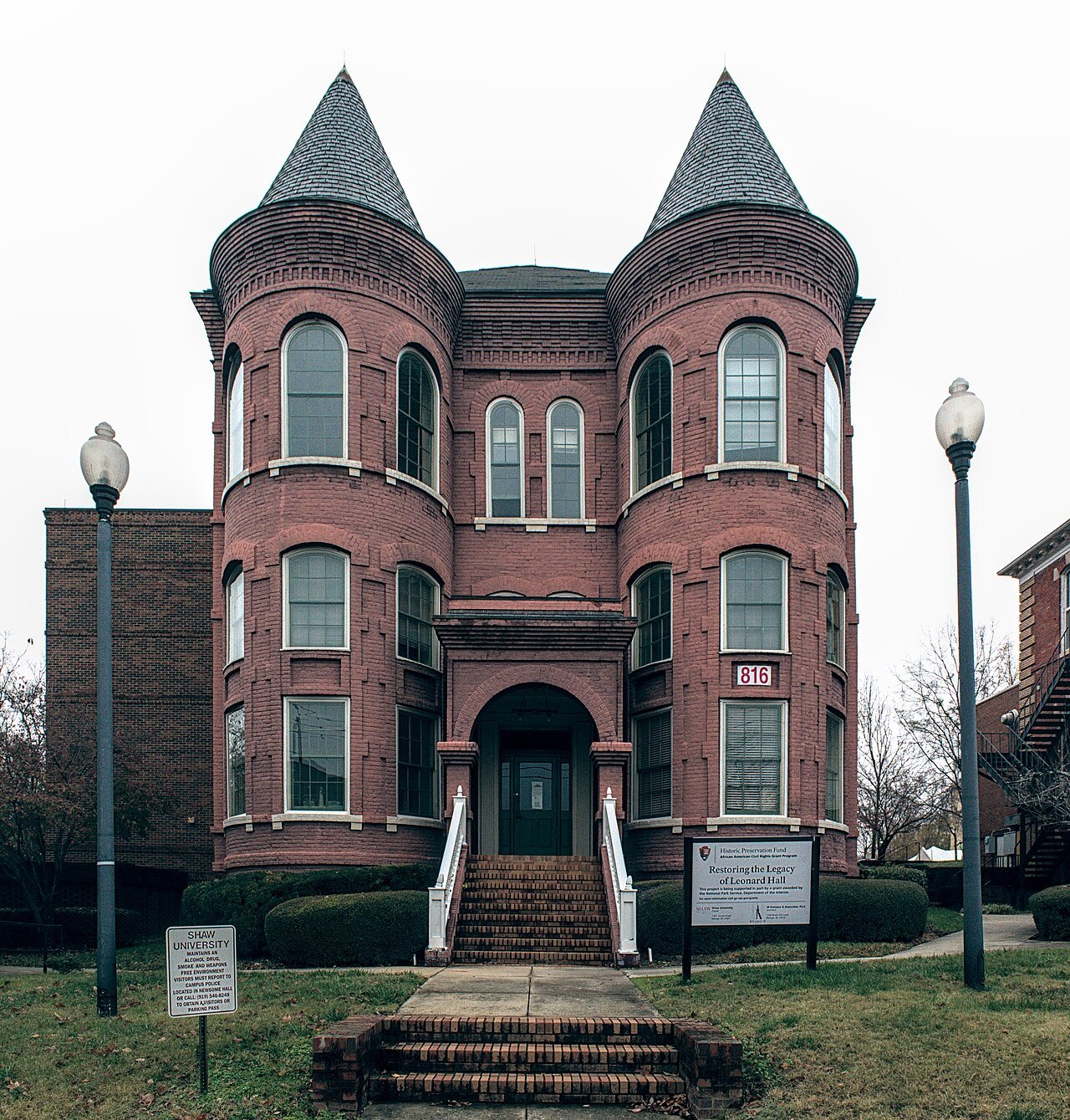 The turreted brick Leonard Hall at Shaw University.