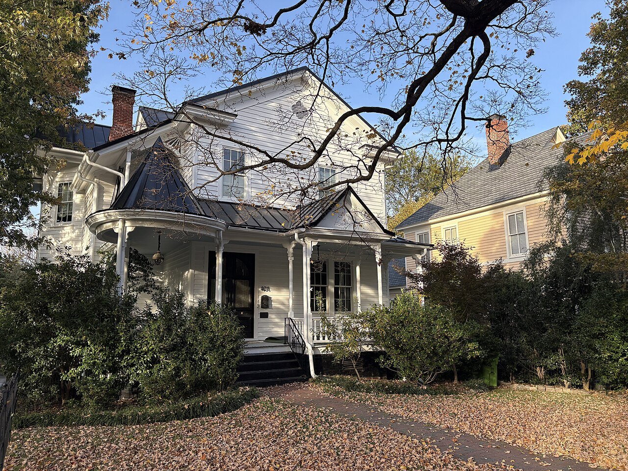 A white Victorian house in Historic Oakwood, Raleigh.