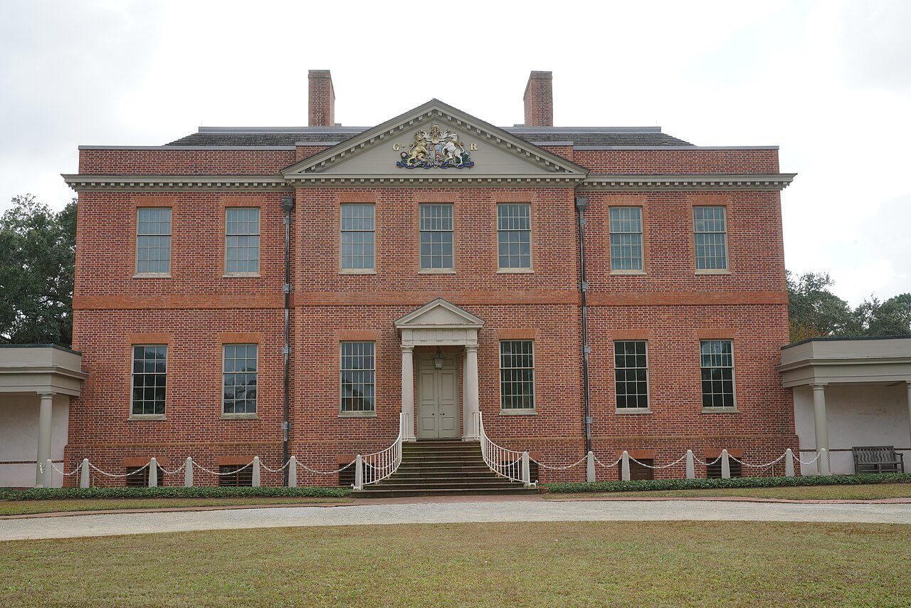 The brick front of Tryon Palace in New Bern.