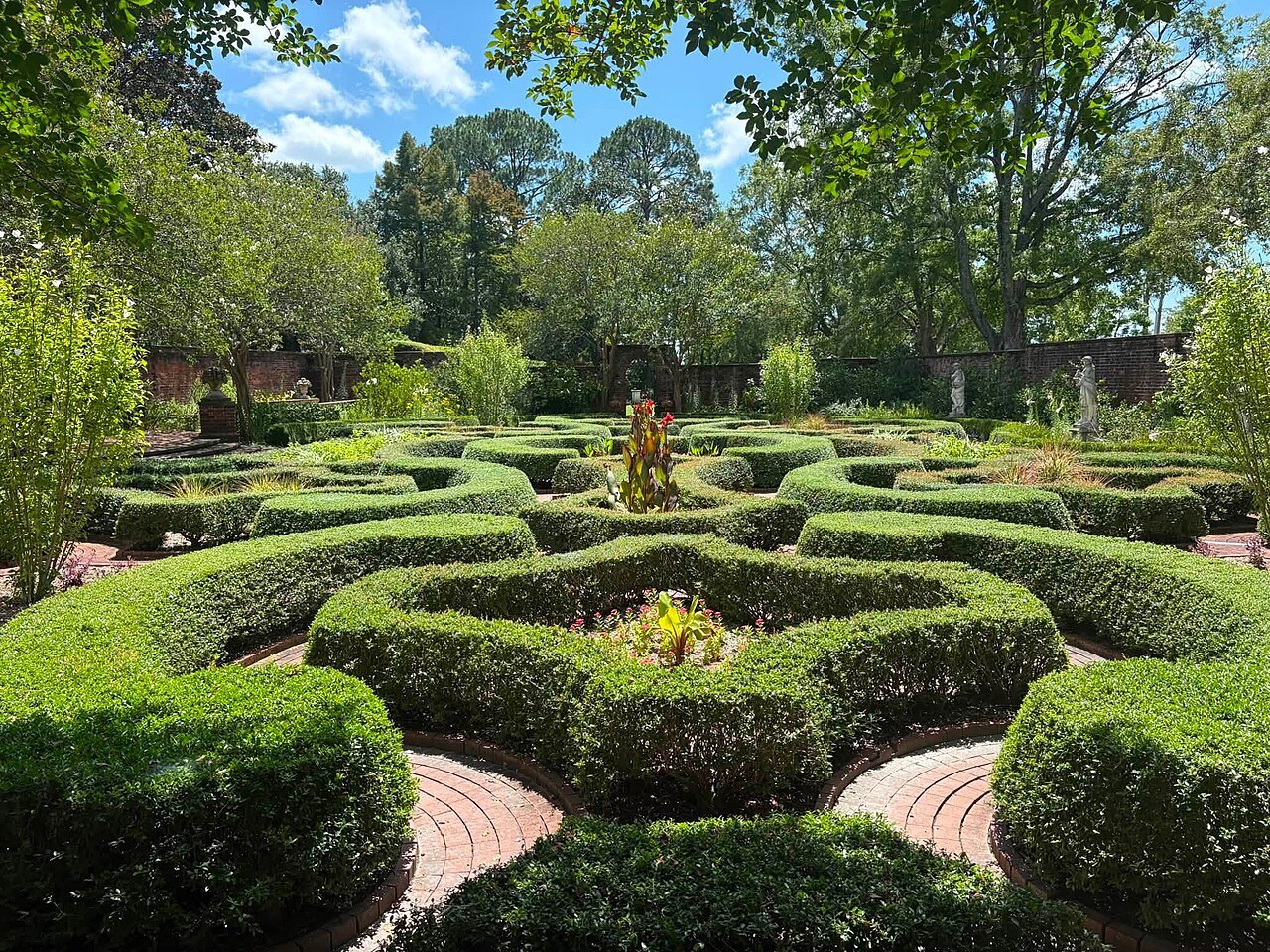 Clipped box hedges in the Maude Moore Latham Garden at Tryon Palace.