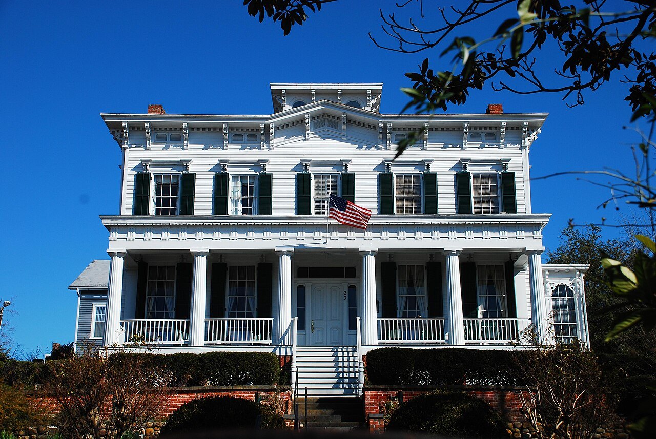 The DeRosset House in Wilmington, with its columned porches and cupola.