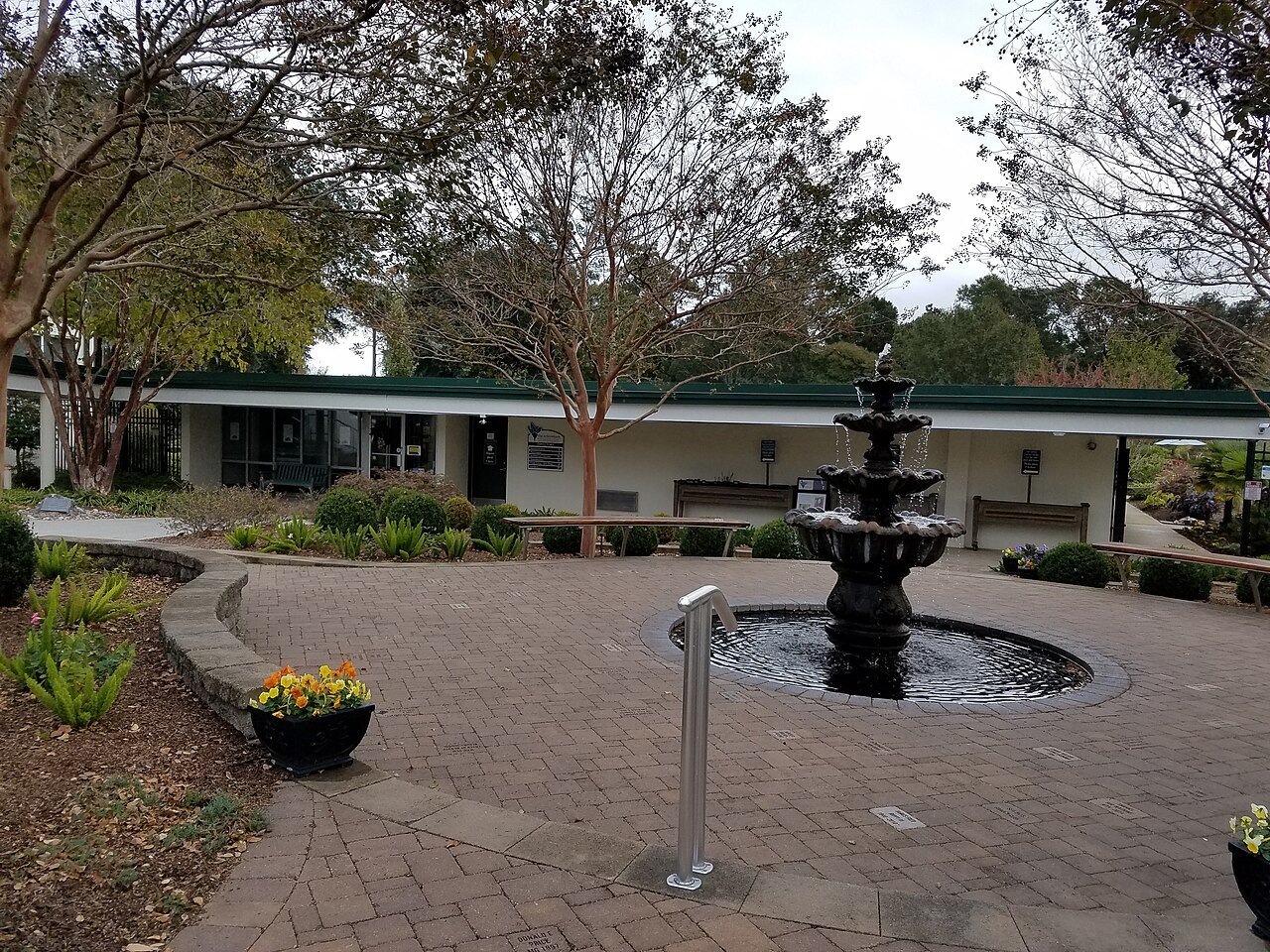 A fountain in the courtyard of the New Hanover County Arboretum.