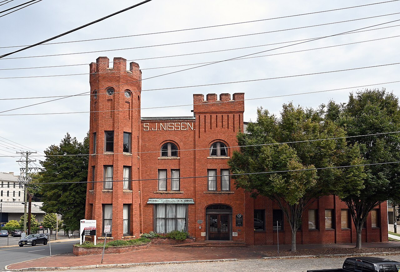The castle-like brick S. J. Nissen Building in Winston-Salem.